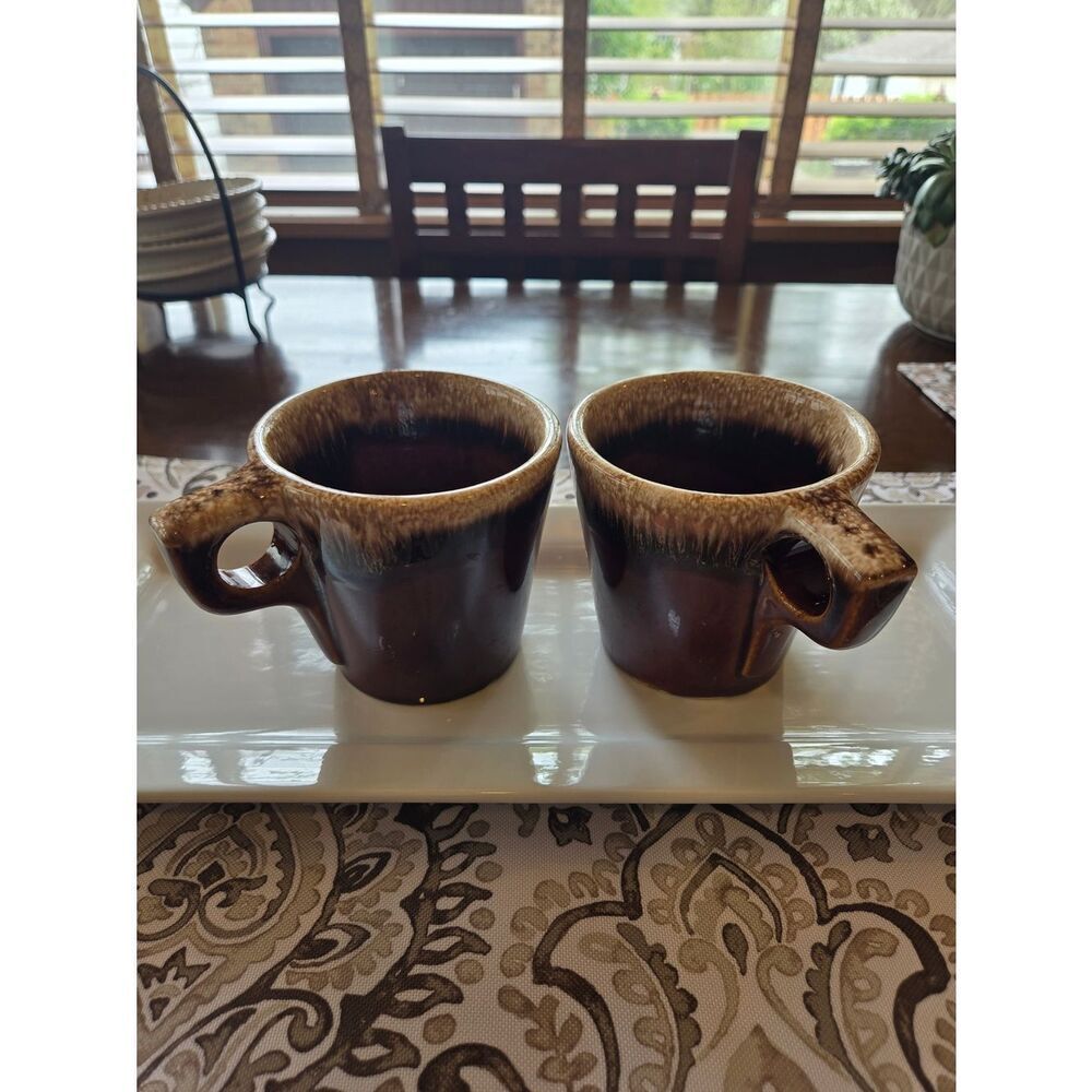Hull Brown Drip Glaze Ceramic Coffee Mugs - Set of 2